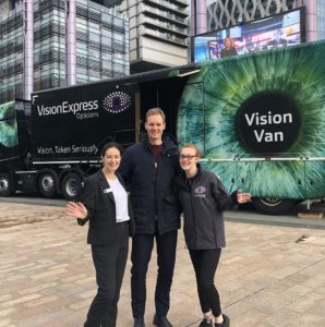 BBCs Dan Walker takes part in safe driver campaign at the Vision Van